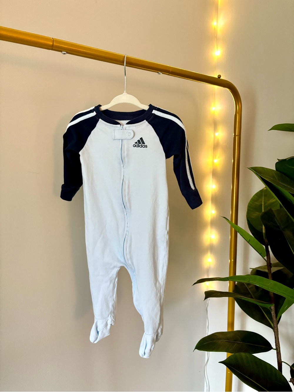 adidas Light Blue and Navy Footed One-Piece